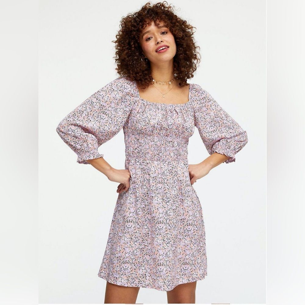NWT New Look shirred bust puff sleeve mini dress size 2